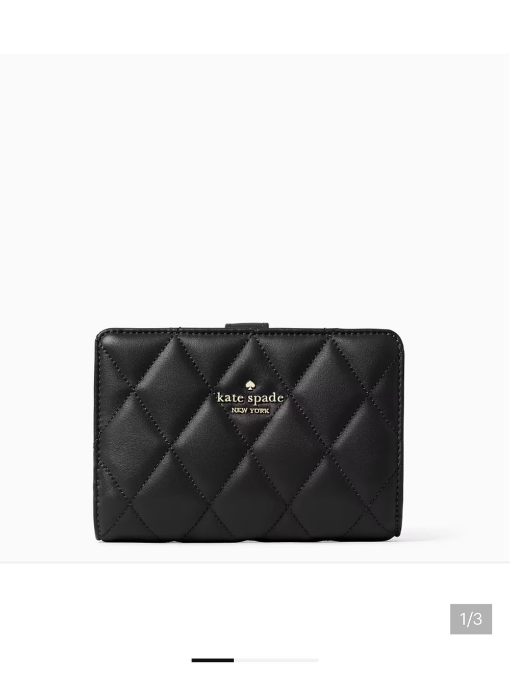 kate spade black quilted leather compact wallet with gold logo